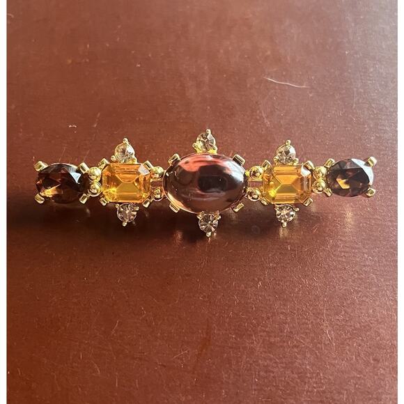 Lia Wreath Bar Brooch Pin G old Tone Lot Red Yellow Rhinestone Matching Gift Set - Picture 5 of 13